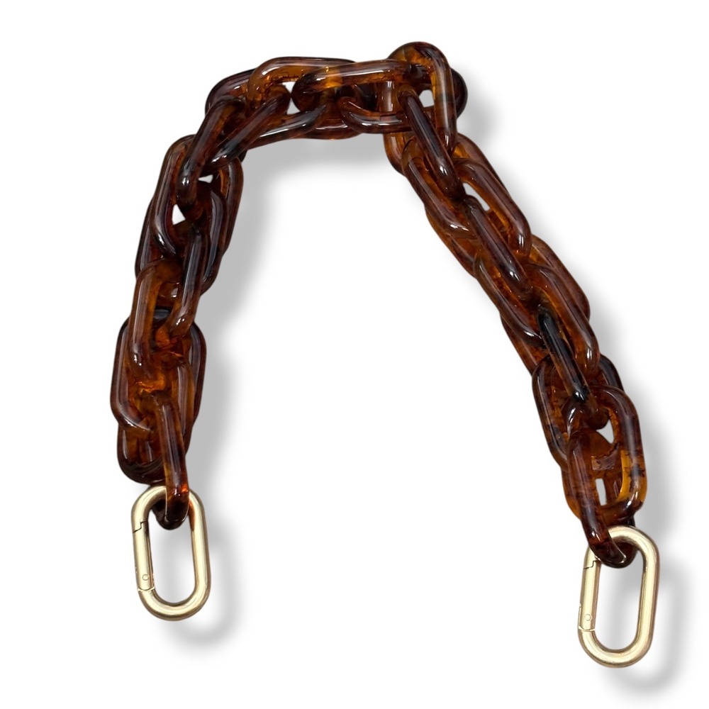 Clare V Tortoise Resin Shortie Strap Handbag Accessory Brown Gold Hardware 17in
